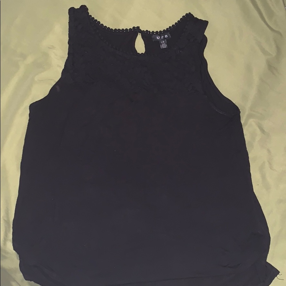 Black Lace Neckline Tank Top
